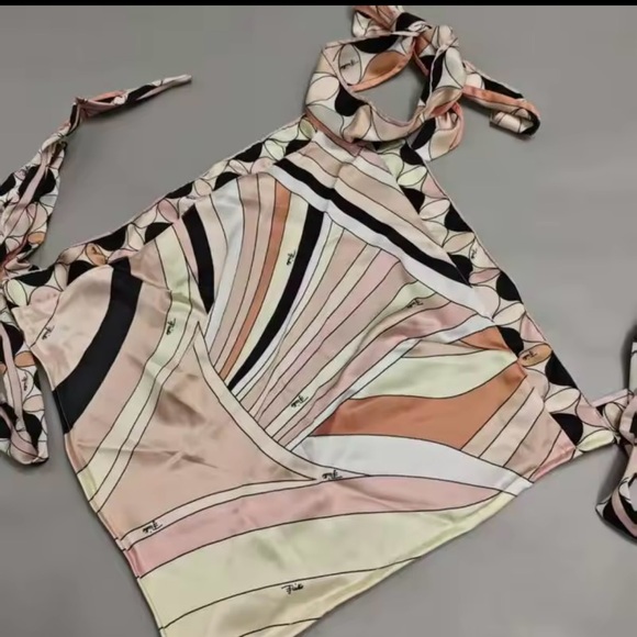 Pucci style Stylish Pink and Black Halter top size xs- s - Picture 3 of 5